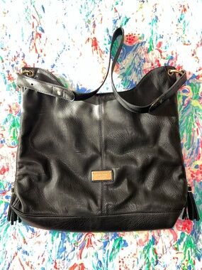 Michael Kors Black Leather Shoulder Bag with tassels